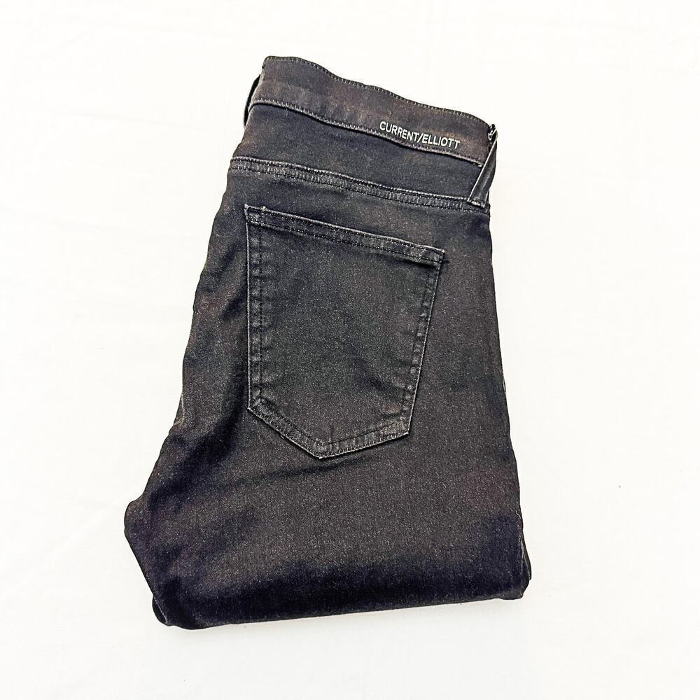 Current/Elliott The Ankle Skinny Matte Black Gunmetal Coated 80s Jeans Size 28